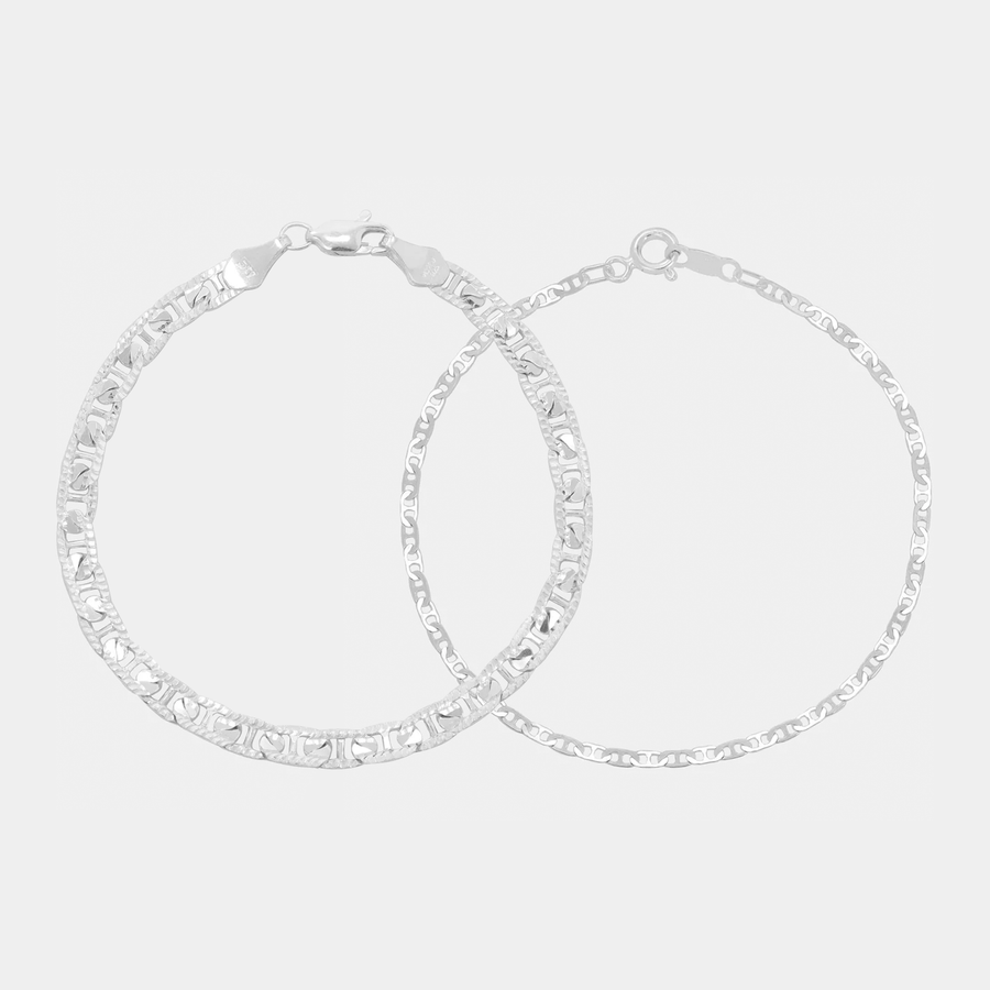 Stack Hammered Anchor (Silver) Bracelets