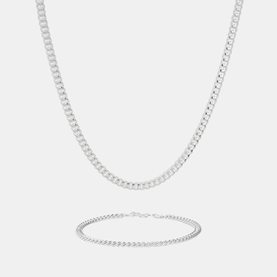Cuban Link Set 4 mm (Silver)