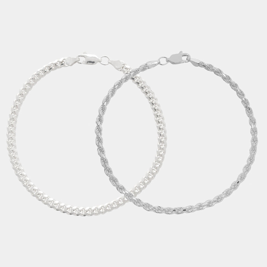 Stack Cuban + Rope 4mm (Silver) Bracelets