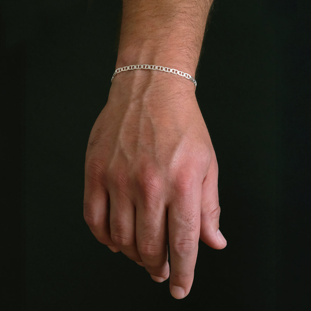 Hammered Anchor 4mm (Silver) Bracelet