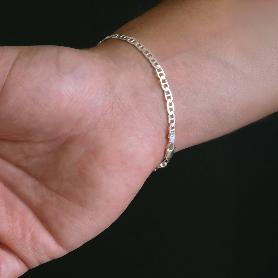 Hammered Anchor 4mm (Silver) Bracelet