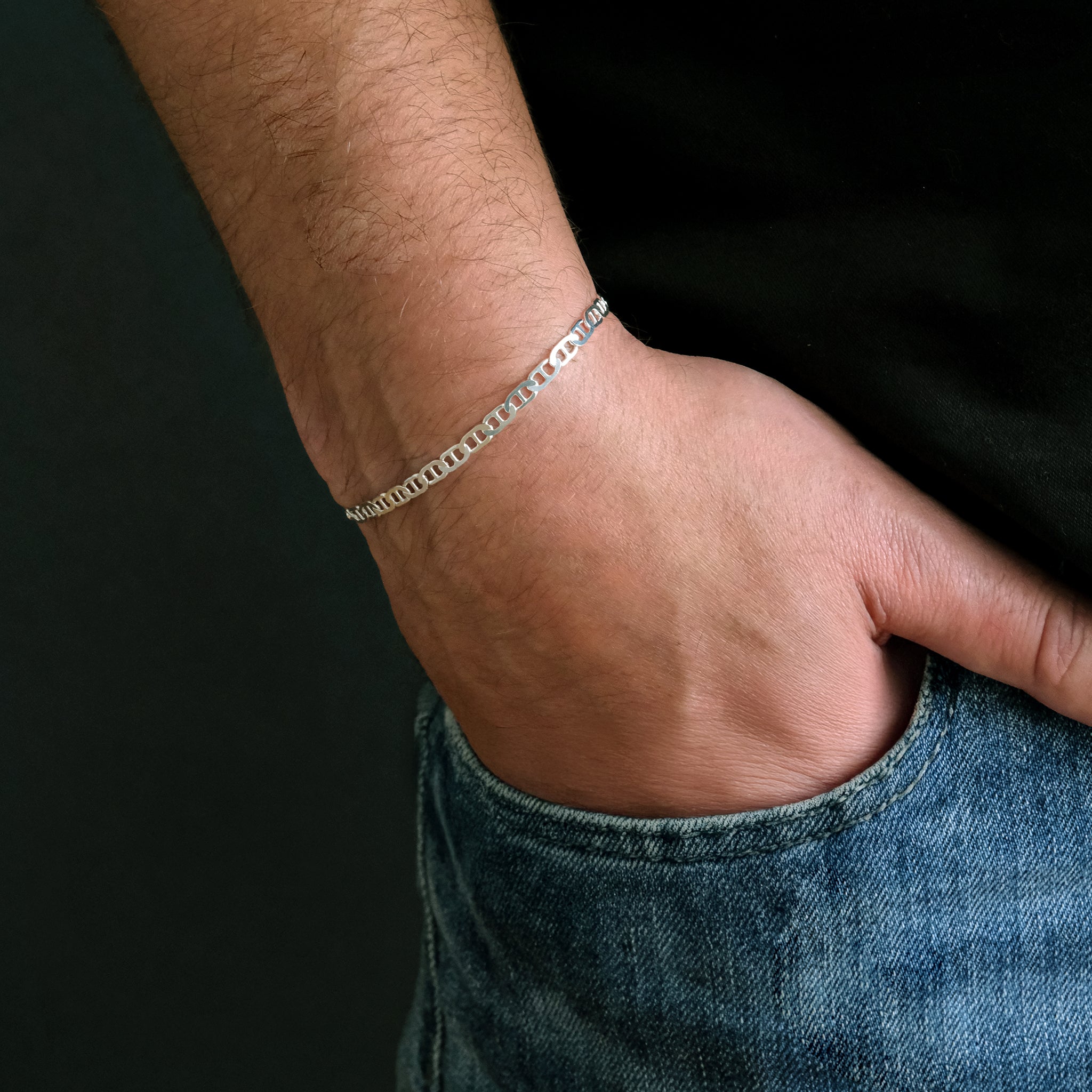 Hammered Anchor 4mm (Silver) Bracelet