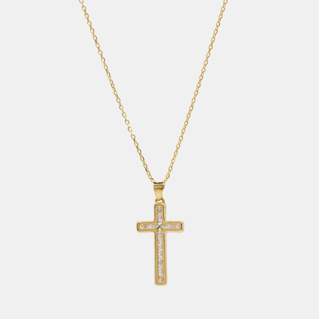 Crystal Cross (Solid Gold) Necklace