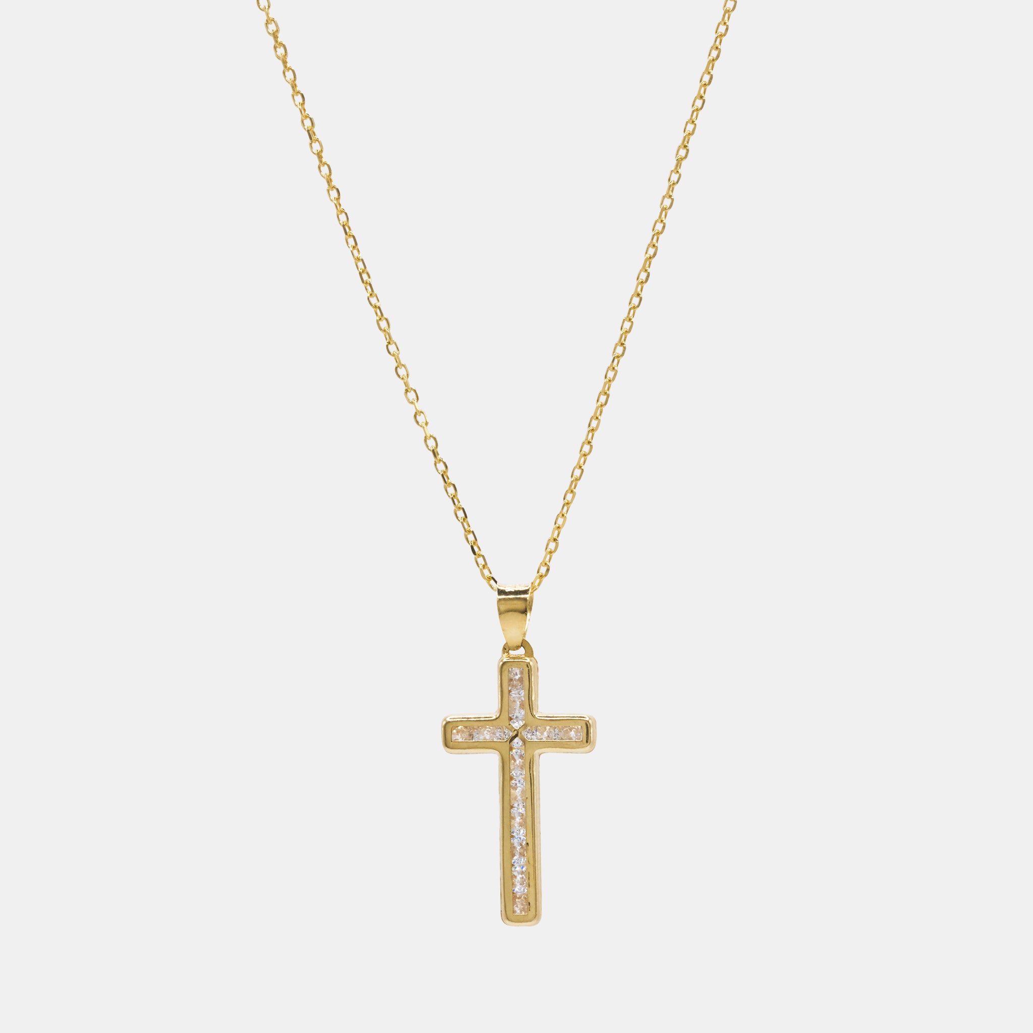 Crystal Cross (Solid Gold) Necklace