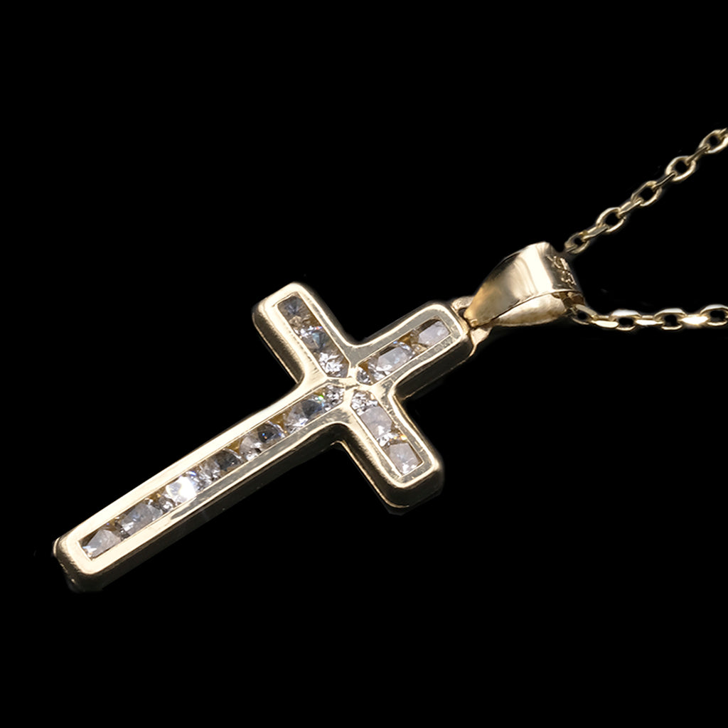 Crystal Cross (Solid Gold) Necklace