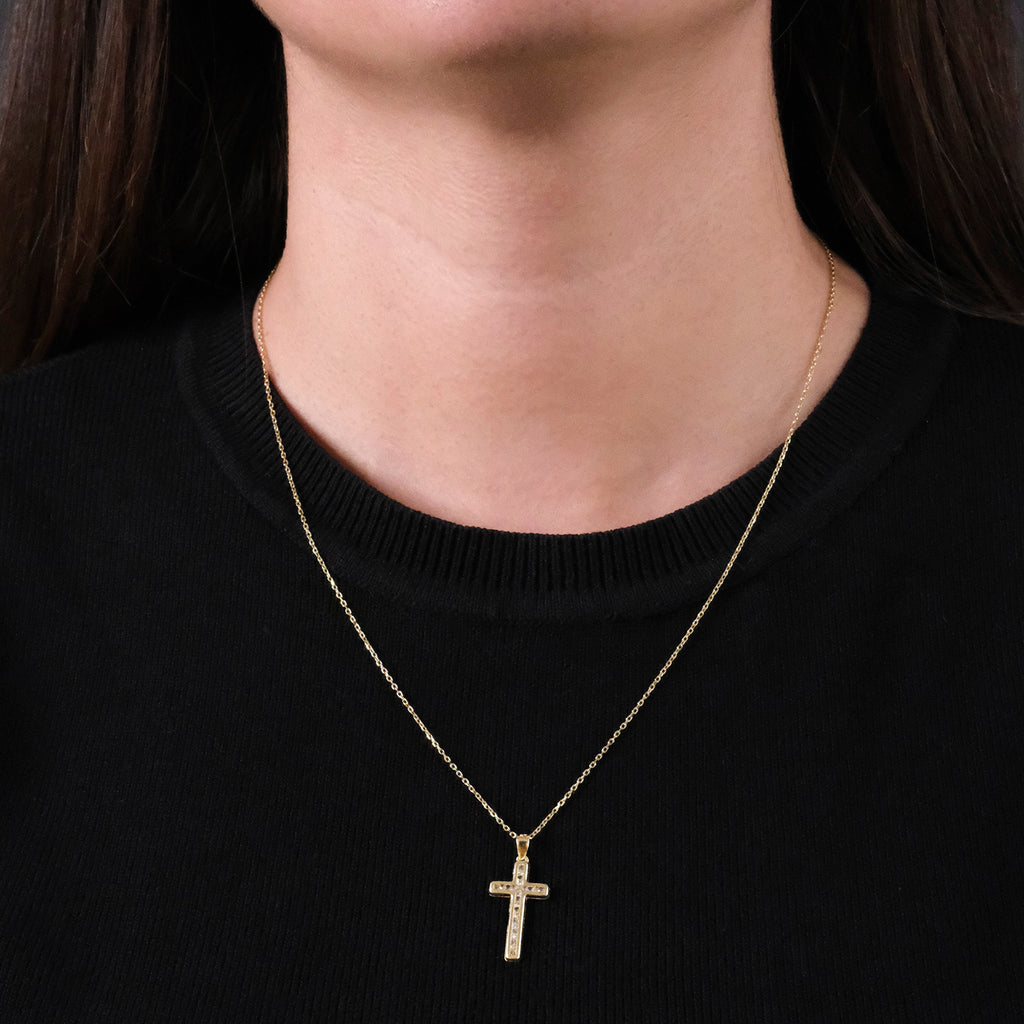 Crystal Cross (Solid Gold) Necklace