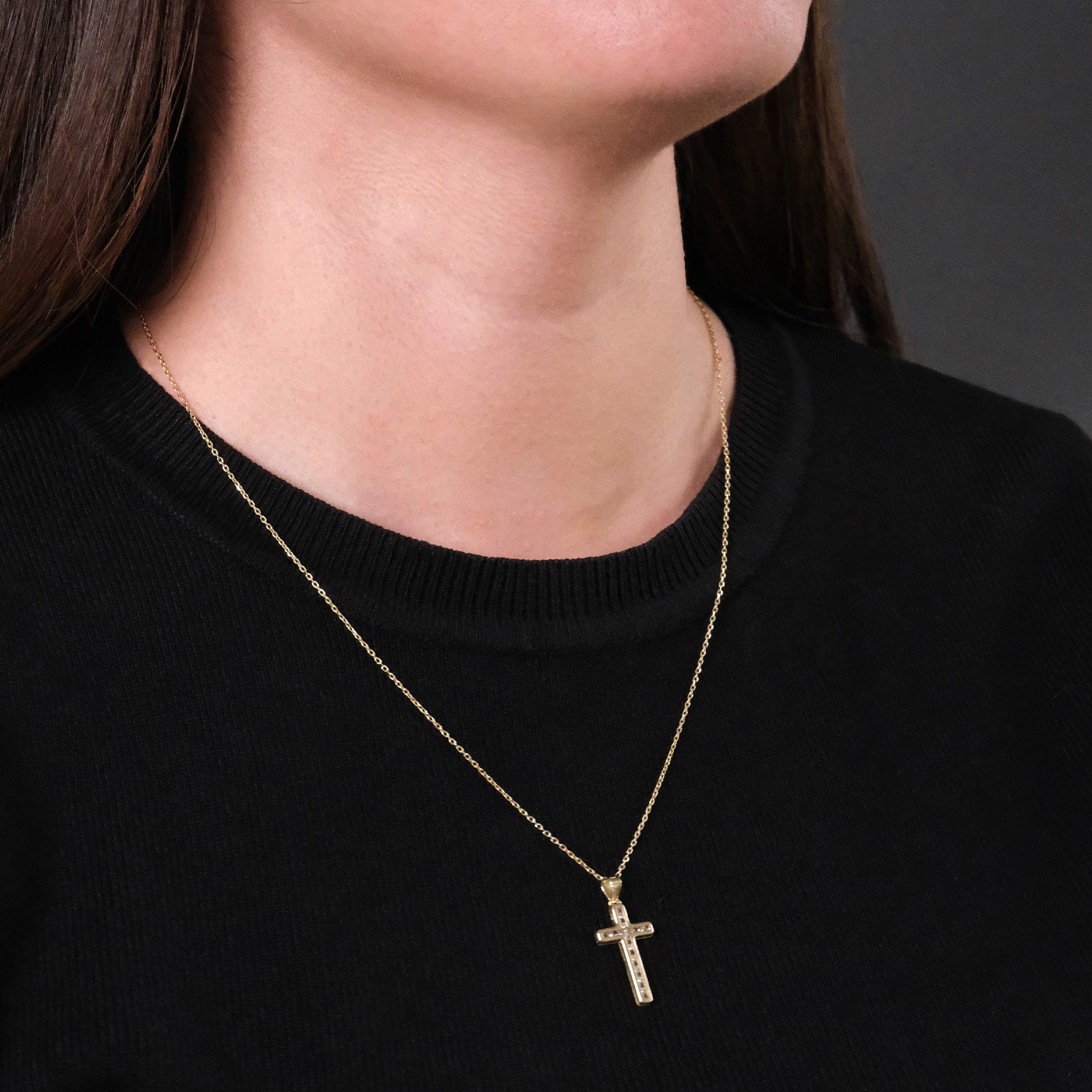 Crystal Cross (Solid Gold) Necklace