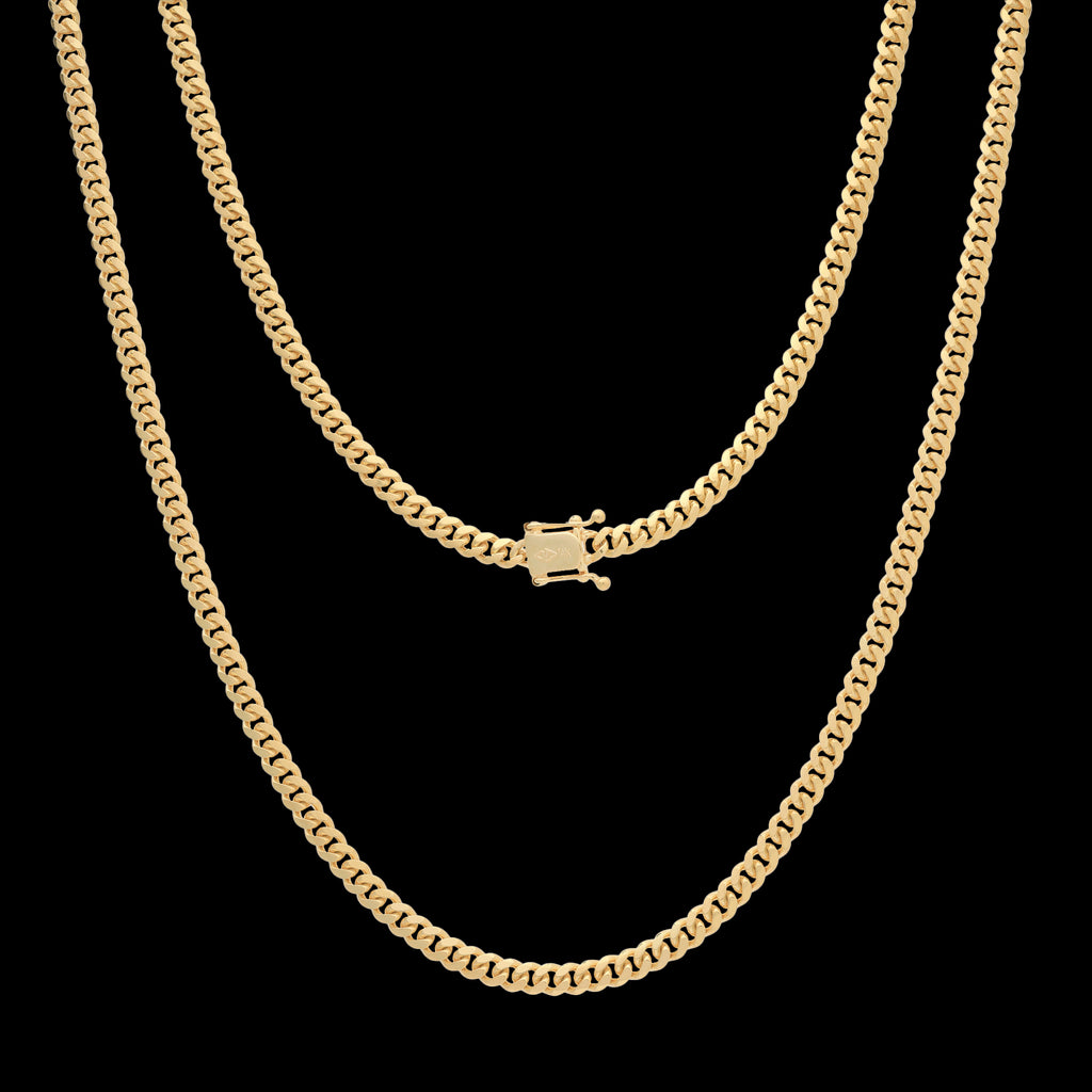 Cuban Link 4mm Box Clasp (Solid Gold) Chain