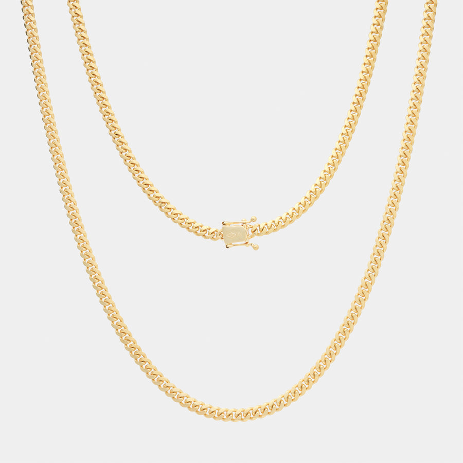 Cuban Link 4mm Box Clasp (Solid Gold) Chain