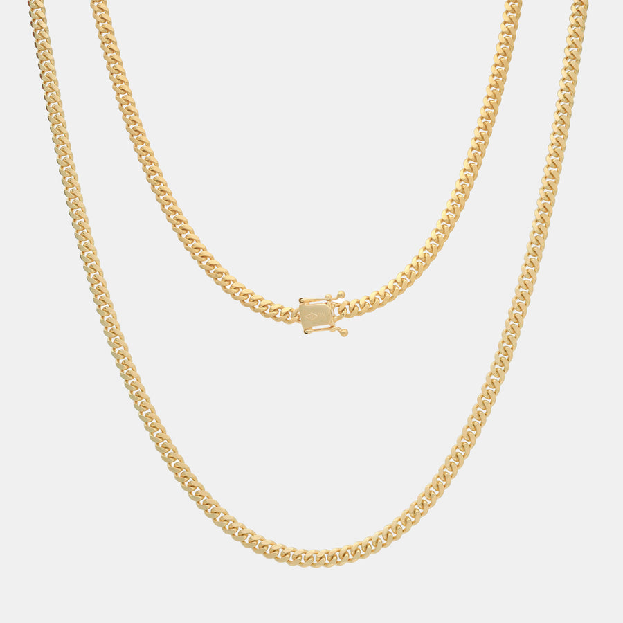 Cuban Link 4mm Box Clasp (Solid Gold) Chain