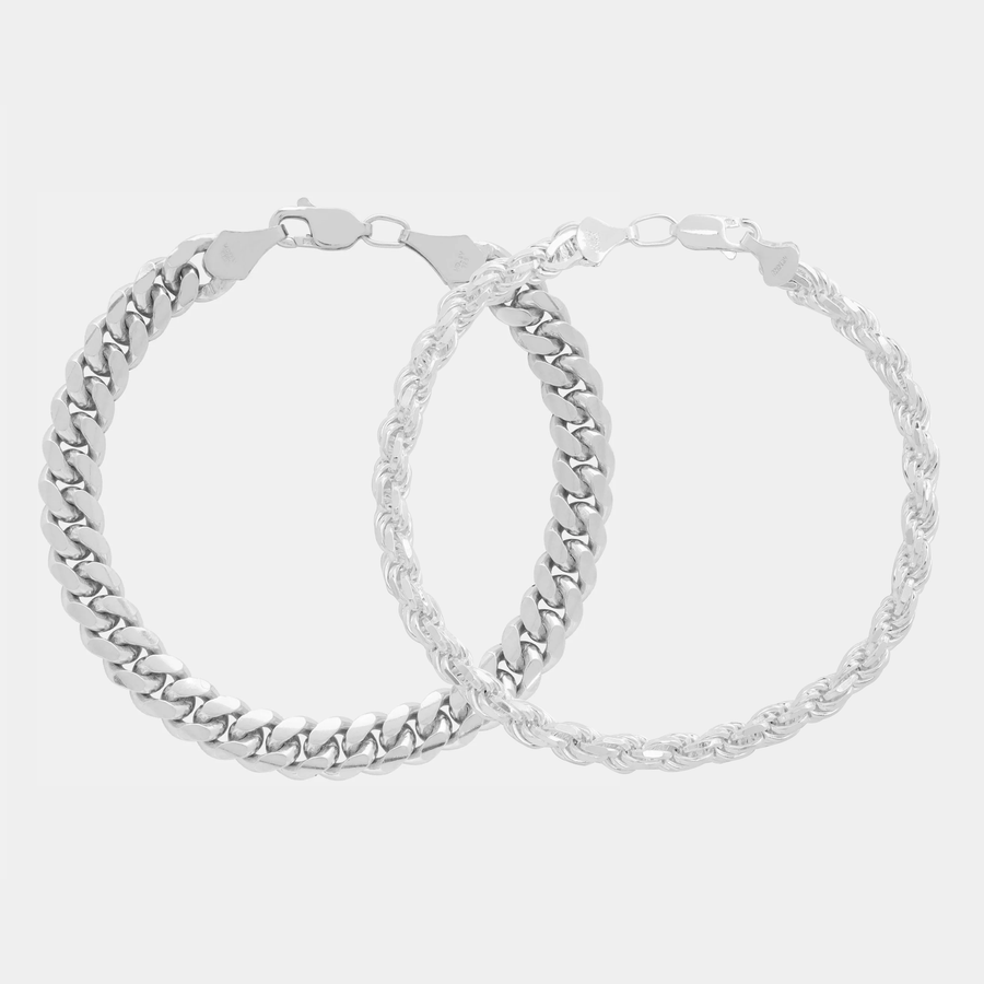 Stack Cuban Link 8mm + Rope (Silver) Bracelets