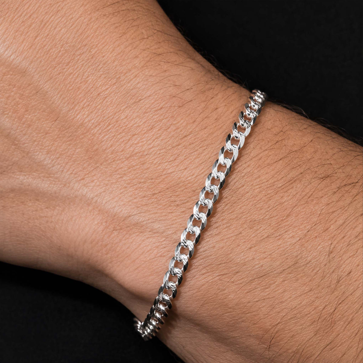 4mm Sterling Silver Engraved Curb Bracelet