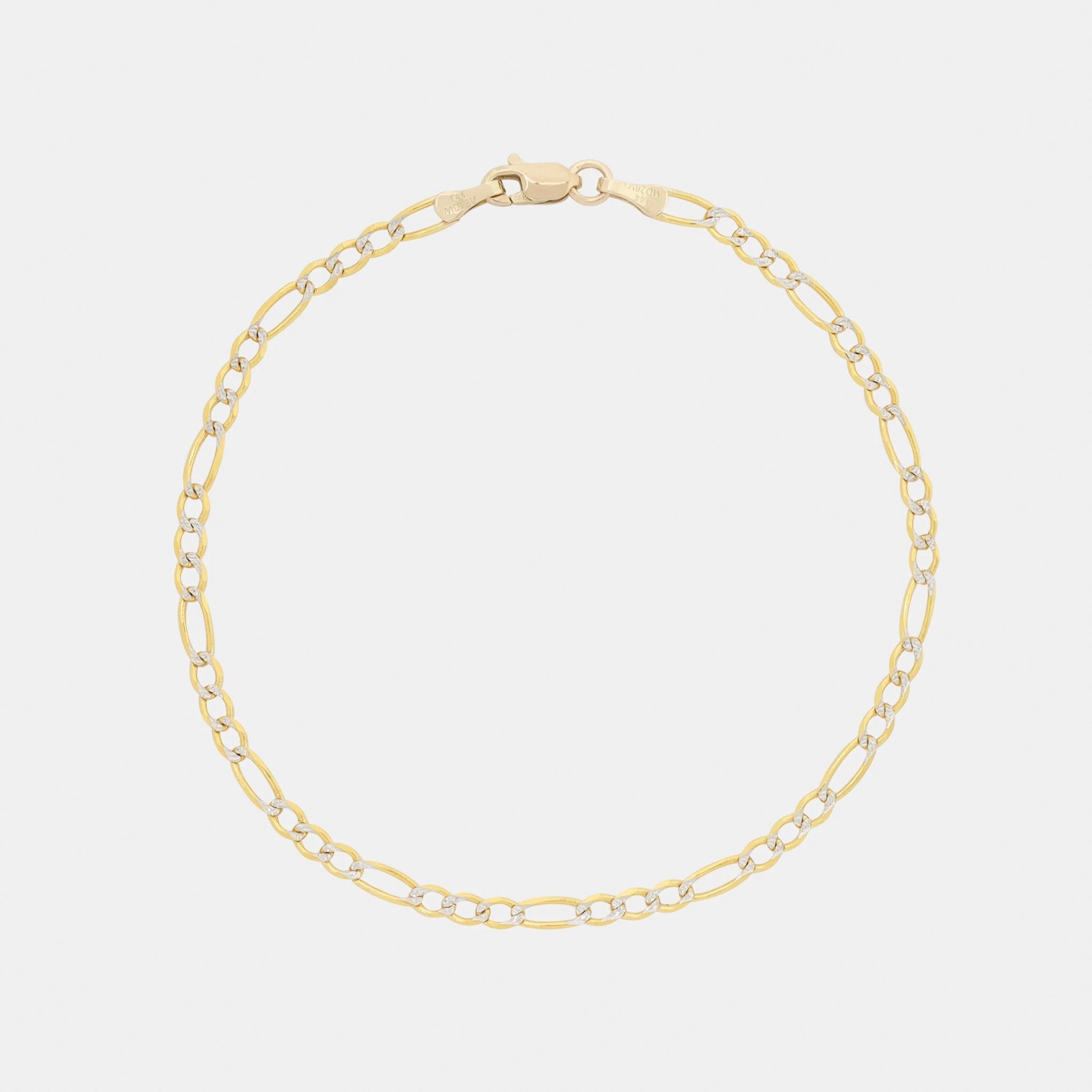 Figaro 3X1 Pave 3mm (Solid Gold) Bracelet