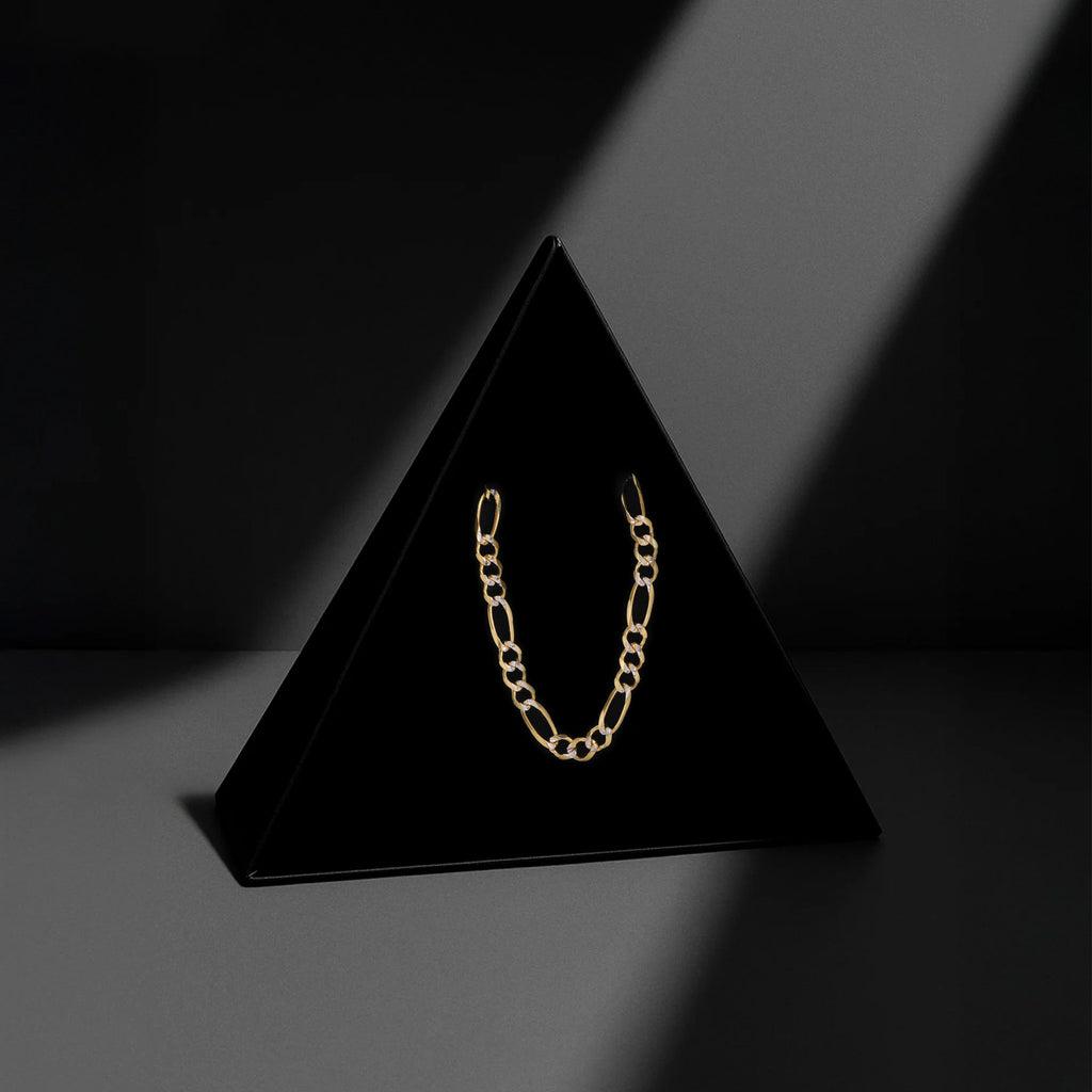 Figaro 3X1 Pave Open 4mm (Solid Gold) Chain
