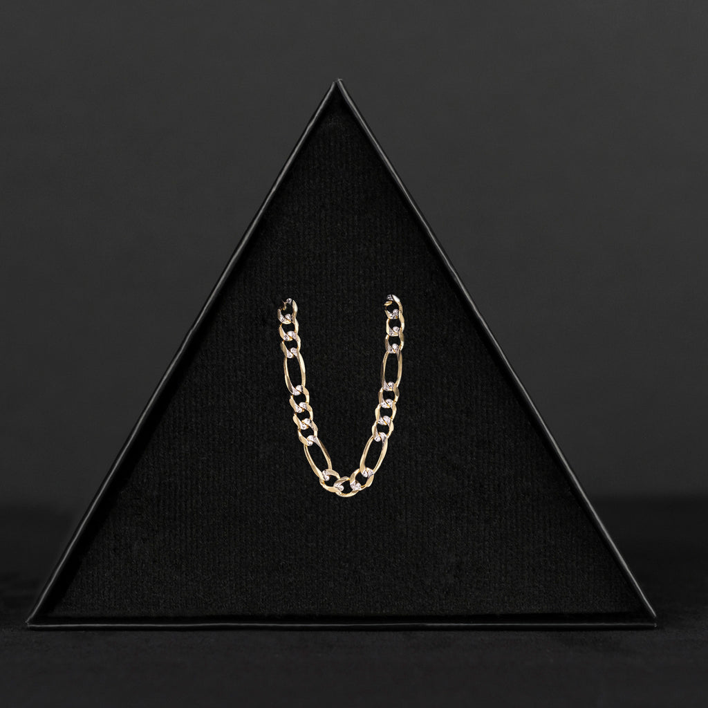Figaro 3X1 Pave 5mm (Solid Gold) Chain