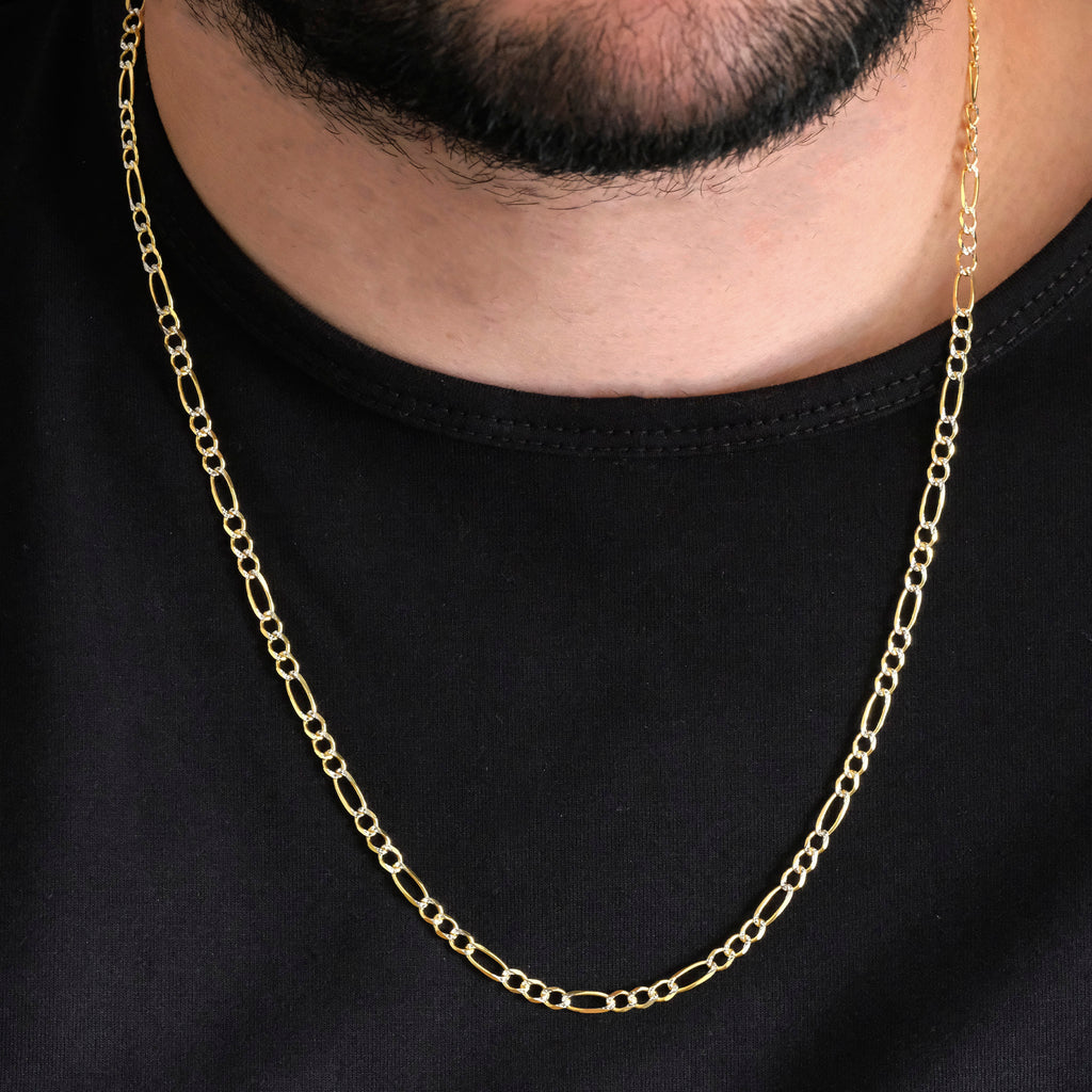 Figaro 3X1 Pave Open 4mm (Solid Gold) Chain