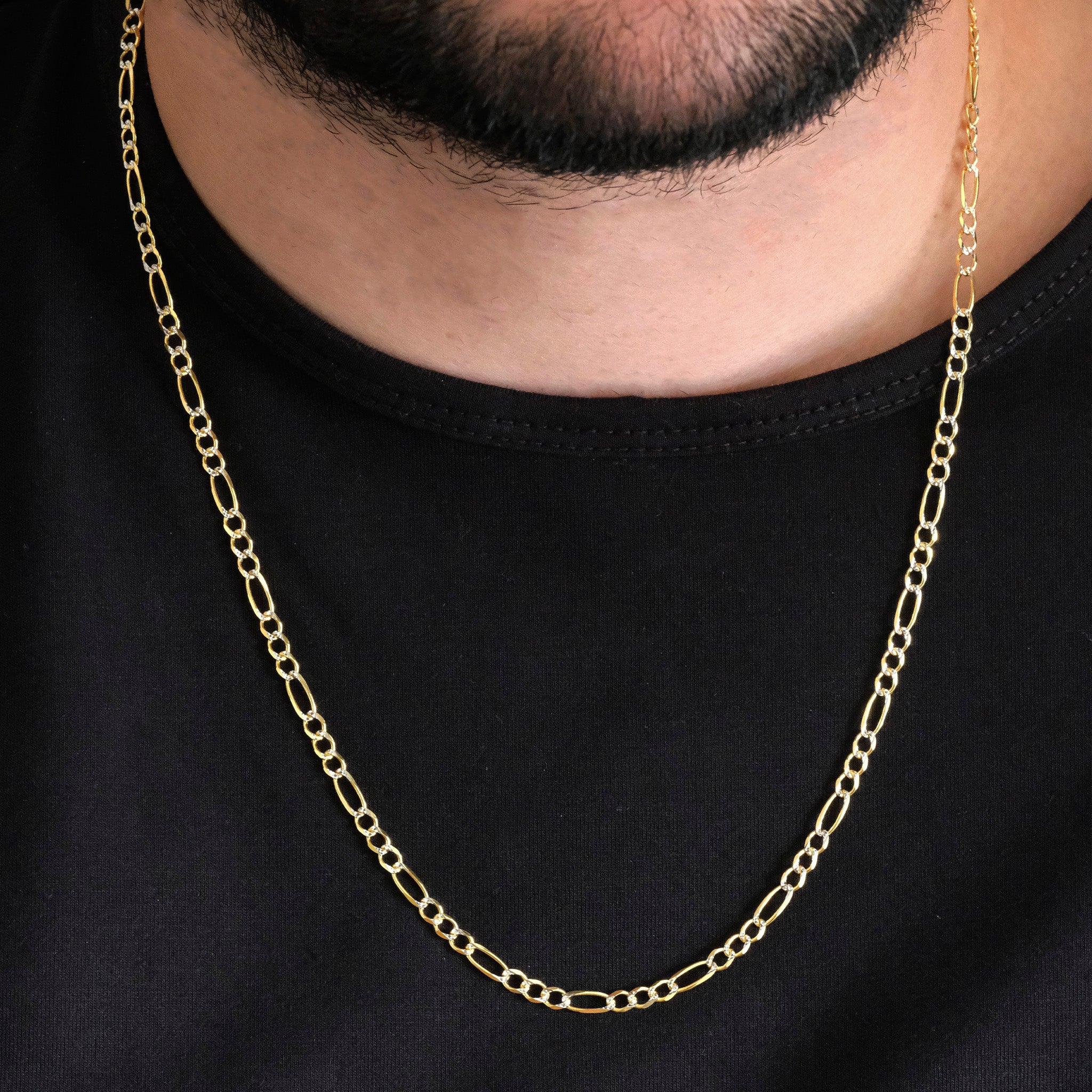 Figaro 3X1 Pave Open 4mm (Solid Gold) Chain