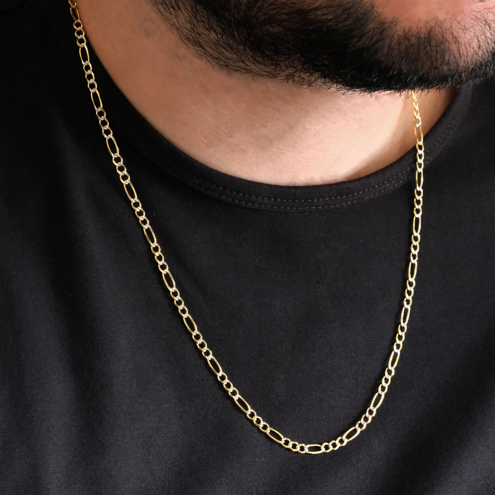 Figaro 3X1 Pave Open 4mm (Solid Gold) Chain