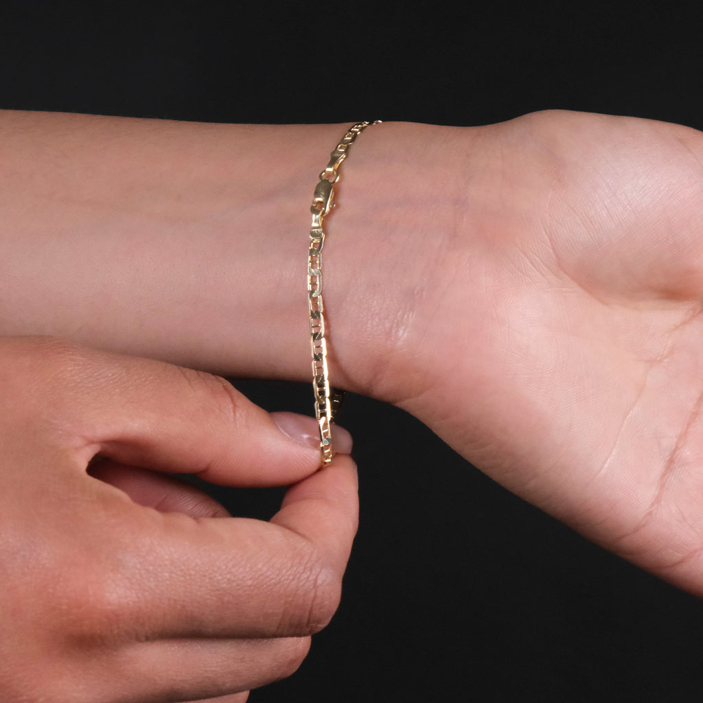 Hammered Anchor 4mm (Solid Gold) Bracelet