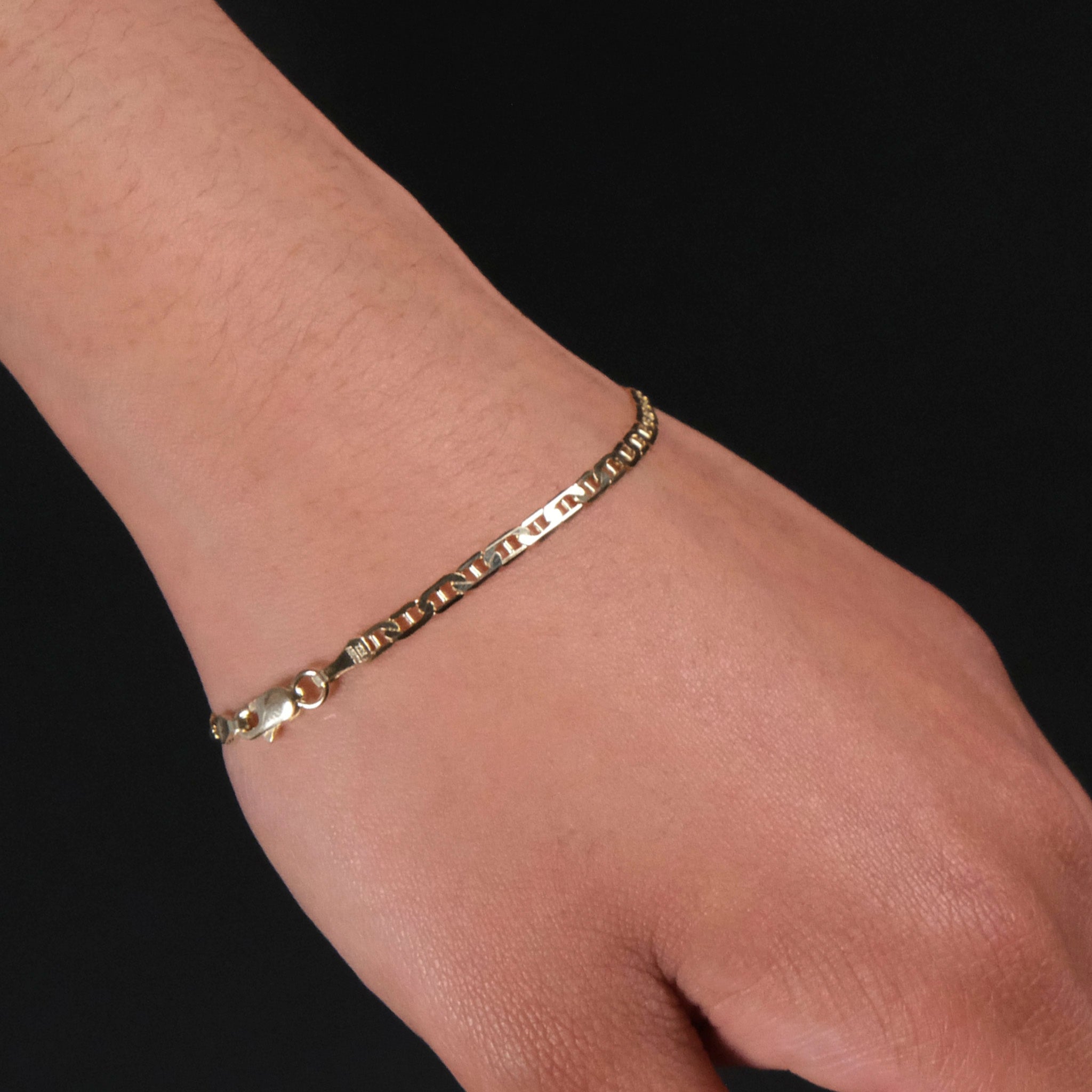 Hammered Anchor 4mm (Solid Gold) Bracelet