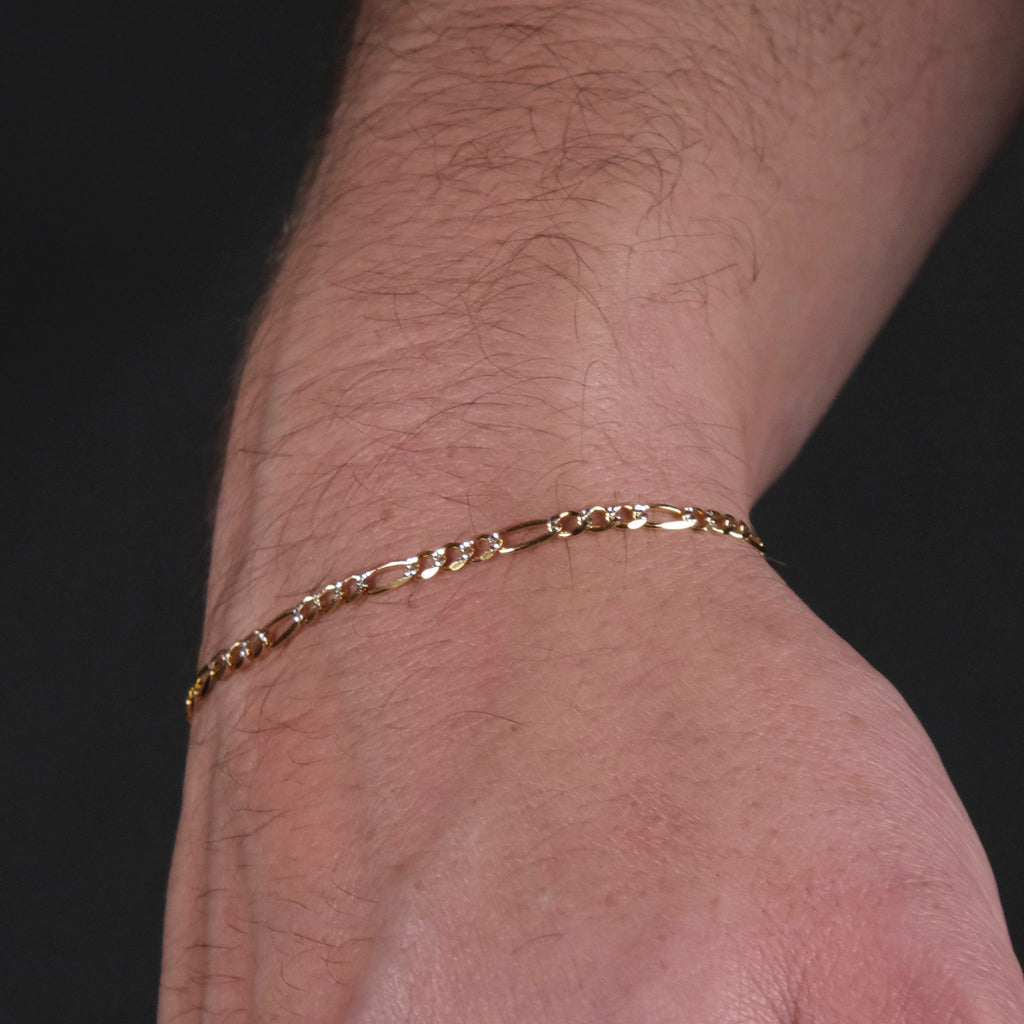 Figaro 3X1 Pave 3mm (Solid Gold) Bracelet