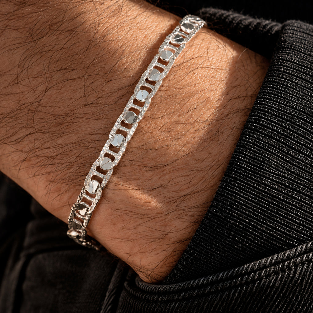 Danish Hammered Anchor Bracelet 4mm Silver