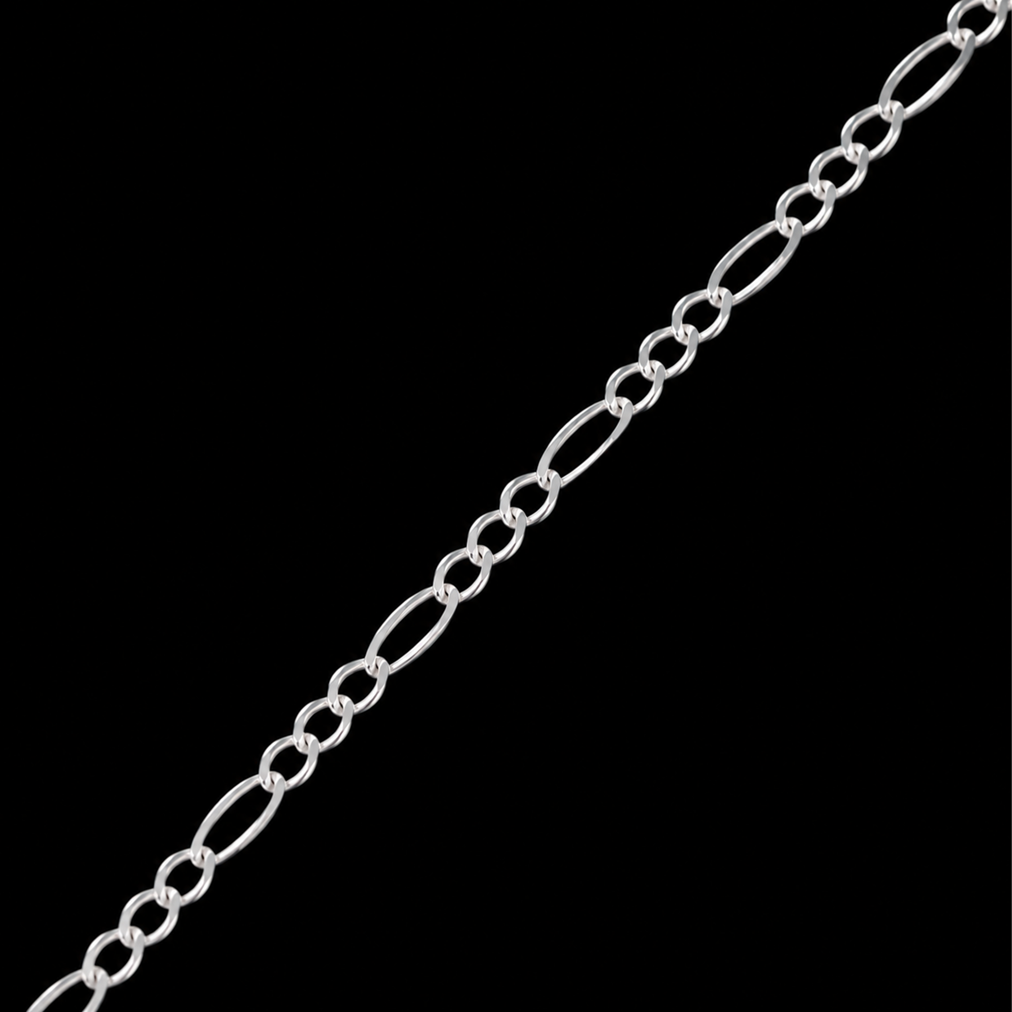 Detalle de eslabones de pulsera Figaro 3x1 2mm en plata .925