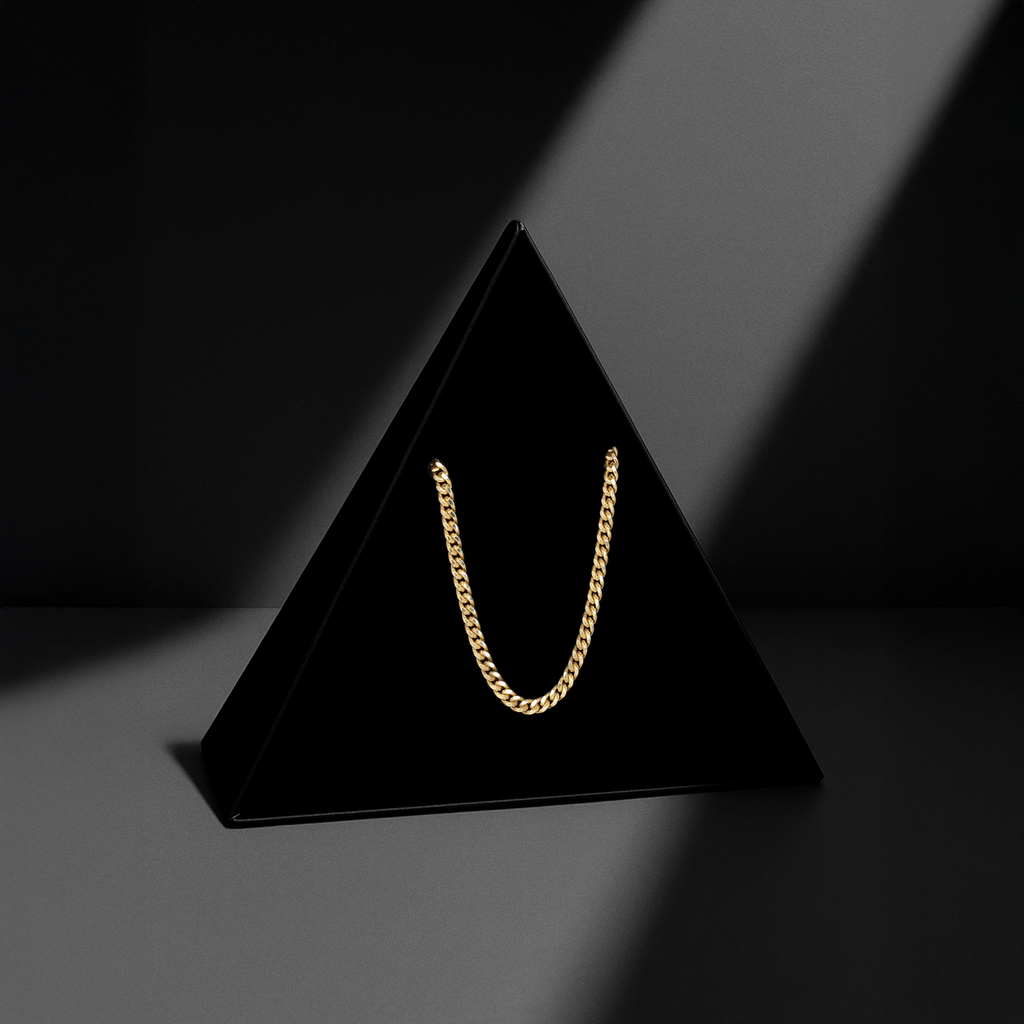 Cadena Cuban Link 3mm de oro sólido con empaque Triangulum