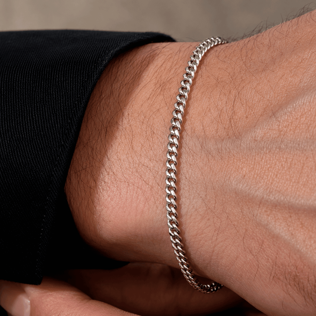 Pulsera cubana de plata .925 para hombre con eslabones de 3mm de grosor